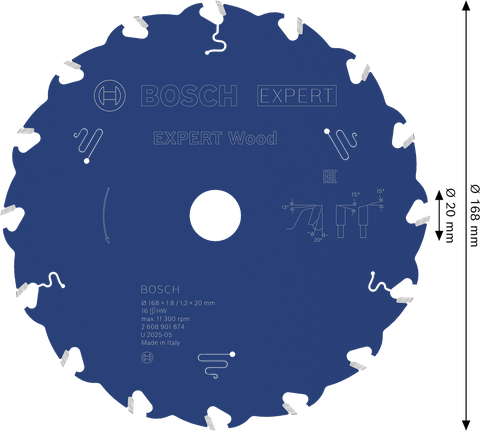 BoschEXPERT 木工圆锯片 168mm T16。